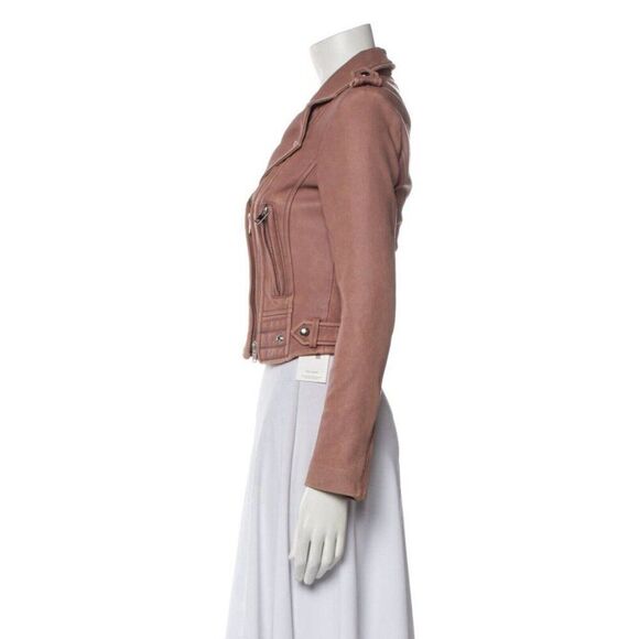 Iro Authentic Beige Pink Lamb Leather Long Sleeve Motorcycle Jacket 34 Xs - Picture 2 of 9